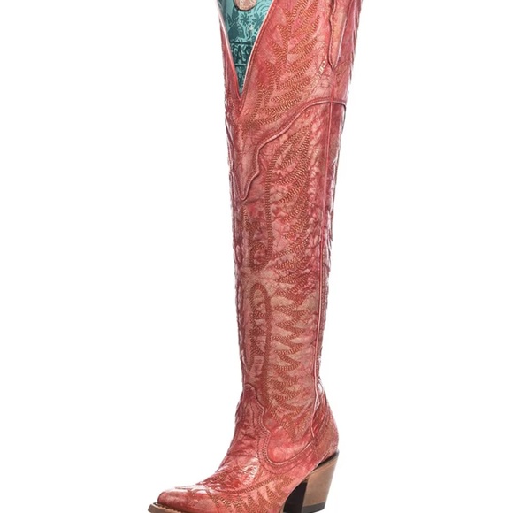 Corral Boots Shoes - CORRAL Women's Embroidery Tall Above-the-Knee Pointed J Toe Cowhide Leather